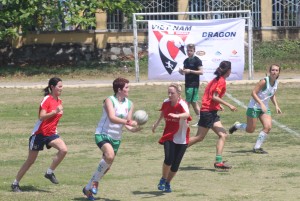 Lady Gael Kelli Trinidad dominating the midfield in the Ladies Gaelic