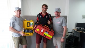 Leo and Andrew present the equipment to Dan Morrison